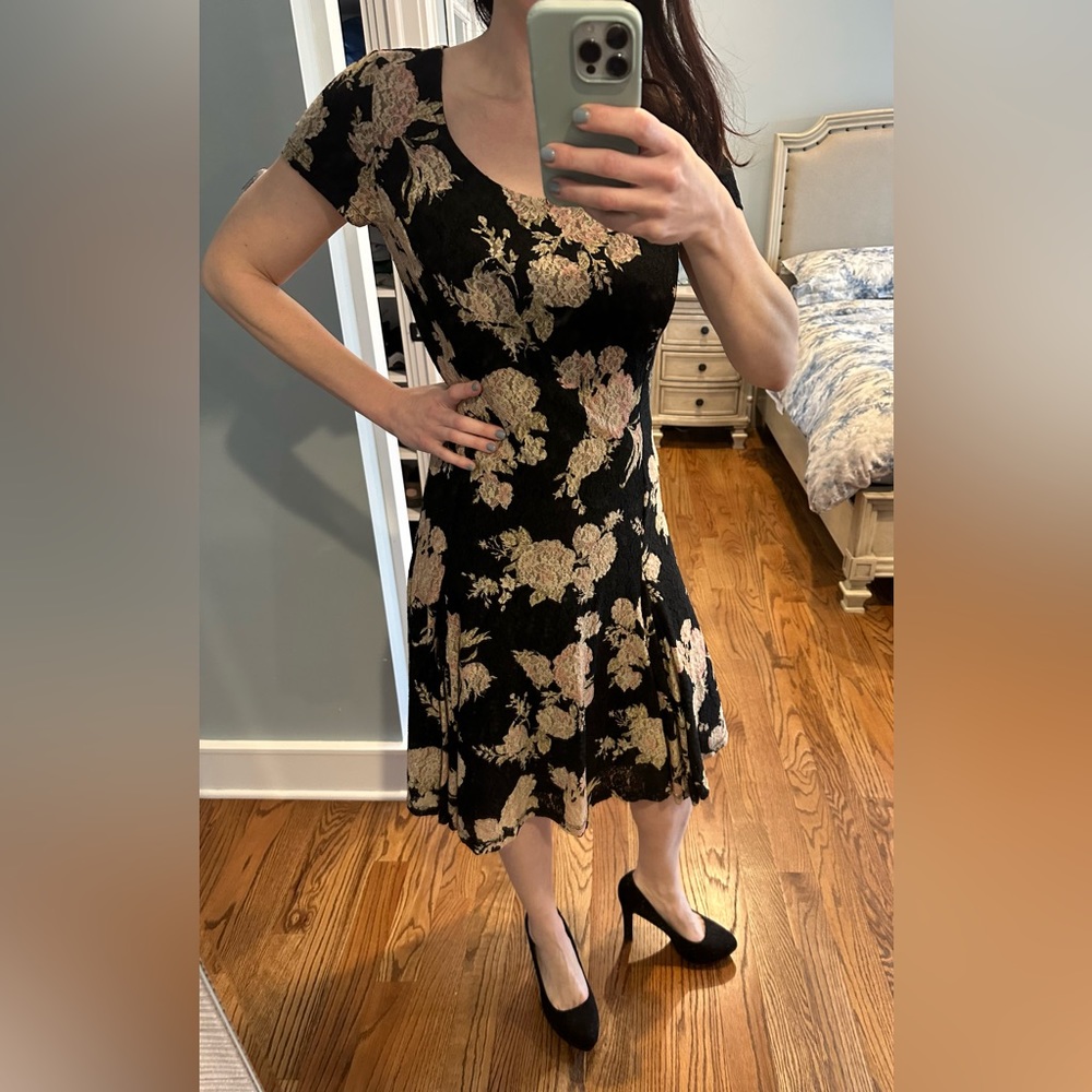 Floral Black and Cream Dress